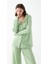 Kadın Yeşil Kalp Desenli Düğmeli Pamuklu Pijama Takımı 2