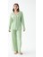 Kadın Yeşil Kalp Desenli Düğmeli Pamuklu Pijama Takımı 3