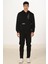 Erkek Pamuklu Kapüşonlu Eşofman Takımı Siyah 5286-S 1
