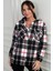 Kadın Kapüşonlu Ekose Desenli Metal Düğmeli Cepli Gömlek 1