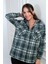 Kadın Kapüşonlu Ekose Desenli Metal Düğmeli Cepli Gömlek 1