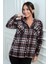 Kadın Kapüşonlu Ekose Desenli Metal Düğmeli Cepli Gömlek 1