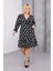 Kadın Siyah Kurdele Desen Kruvaze Yaka Esnek Bel Büyük Beden Elbise 1
