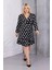 Kadın Siyah Kurdele Desen Kruvaze Yaka Esnek Bel Büyük Beden Elbise 2