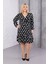 Kadın Siyah Kurdele Desen Kruvaze Yaka Esnek Bel Büyük Beden Elbise 4