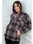 Kadın Kapüşonlu Ekose Desenli Metal Düğmeli Cepli Gömlek 2