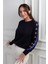 Kadın Kolu Şerit Dekolteli Triko Bluz 1