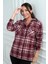 Kadın Kapüşonlu Ekose Desenli Metal Düğmeli Cepli Gömlek 1