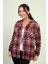 Kadın Kapüşonlu Ekose Desenli Metal Düğmeli Cepli Gömlek 3