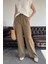 Çift Cepli Geniş Paça Keten Pantolon- Haki 5