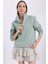 Kadın Relax Fit Rahat Kesim Pamuklu Içi Polarlı Yarım Fermuarlı Yeşil Dik Yaka Sweatshirt 1