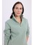 Kadın Relax Fit Rahat Kesim Pamuklu Içi Polarlı Yarım Fermuarlı Yeşil Dik Yaka Sweatshirt 2