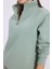 Kadın Relax Fit Rahat Kesim Pamuklu Içi Polarlı Yarım Fermuarlı Yeşil Dik Yaka Sweatshirt 3