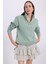 Kadın Relax Fit Rahat Kesim Pamuklu Içi Polarlı Yarım Fermuarlı Yeşil Dik Yaka Sweatshirt 4