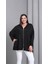Kadın Büyük Beden Taş Baskılı Fermuarlı Siyah Sweatshitt 1