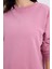 Kadın Oversize Geniş Kesim %100 Pamuk Basic Lila Bisiklet Yaka Sweatshirt 3