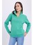 Kadın Relax Fit Rahat Kesim Pamuklu Içi Polarlı Yarım Fermuarlı Yeşil Dik Yaka Sweatshirt 2