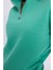 Kadın Relax Fit Rahat Kesim Pamuklu Içi Polarlı Yarım Fermuarlı Yeşil Dik Yaka Sweatshirt 3