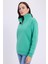 Kadın Relax Fit Rahat Kesim Pamuklu Içi Polarlı Yarım Fermuarlı Yeşil Dik Yaka Sweatshirt 4