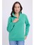 Kadın Relax Fit Rahat Kesim Pamuklu Içi Polarlı Yarım Fermuarlı Yeşil Dik Yaka Sweatshirt 5