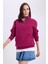 Kadın Relax Fit Rahat Kesim Pamuklu Içi Polarlı Yarım Fermuarlı Fuşya Dik Yaka Sweatshirt 1