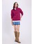 Kadın Relax Fit Rahat Kesim Pamuklu Içi Polarlı Yarım Fermuarlı Fuşya Dik Yaka Sweatshirt 4