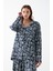 Kadın Lacivert “paris” Yazı Desenli Düğmeli Pamuklu Pijama Takımı 5