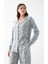 Kadın Gri Desenli Düğmeli Pamuklu Pijama Takımı 3