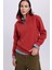 Kadın Relax Fit Rahat Kesim Pamuklu Içi Polarlı Yarım Fermuarlı Kırmızı Dik Yaka Sweatshirt 1
