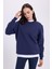 Kadın Oversize Geniş Kesim Pamuklu Yumuşak Dokulu Içi Polarlı Basic Lacivert Bisiklet Yaka Sweatshirt 2
