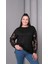 Kadın Büyük Beden Transparan Kol Siyah Sweatshirt 1