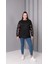 Kadın Büyük Beden Transparan Kol Siyah Sweatshirt 2