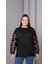 Kadın Büyük Beden Transparan Kol Siyah Sweatshirt 4