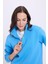 Kadın Relax Fit Rahat Kesim Pamuklu Içi Polarlı Yarım Fermuarlı Mavi Dik Yaka Sweatshirt 2