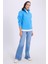 Kadın Relax Fit Rahat Kesim Pamuklu Içi Polarlı Yarım Fermuarlı Mavi Dik Yaka Sweatshirt 5