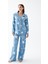 Kadın Mavi Yıldız Desenli Düğmeli Pamuklu Pijama Takımı 1