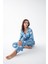 Kadın Mavi Yıldız Desenli Düğmeli Pamuklu Pijama Takımı 2
