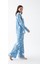 Kadın Mavi Yıldız Desenli Düğmeli Pamuklu Pijama Takımı 3