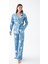 Kadın Mavi Yıldız Desenli Düğmeli Pamuklu Pijama Takımı 5