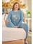 Büyük Beden Termal Kadın Uzun Kol Pijama Takımı 240686 MAVI01 4