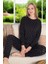 Kadın Viskon Uzun Kol Pijama Takımı 240984 Siyah 4