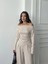 Bej Omuz Detaylı Büzgülü Modal Takım 3