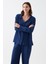 Kadın Lacivert Düğmeli Yaka Detaylı Pamuklu Pijama Takımı 4