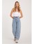 Kadın Regular Fit Klasik Kesim Baggy Pamuklu Geniş Paça Açık Mavi Jean Pantolon 2