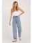 Kadın Regular Fit Klasik Kesim Baggy Pamuklu Geniş Paça Açık Mavi Jean Pantolon 4