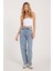 Kadın Regular Fit Klasik Kesim Baggy Pamuklu Geniş Paça Açık Mavi Jean Pantolon 5