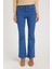 Kadın Regular Fit Klasik Kesim Pamuklu Ispanyol Paça Mavi Jean Kot Pantolon 1