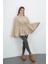 Dik Yaka Kuşaklı Kaşe Panço-Bej 5
