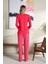 Kadın Desenli Modal Önü Patlı Pijama Takım | Kırmızı 3193 2