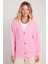 Kadın Relax Fit Rahat Kesim Örme Kumaş Çift Cepli V Yaka Pembe Hırka 4